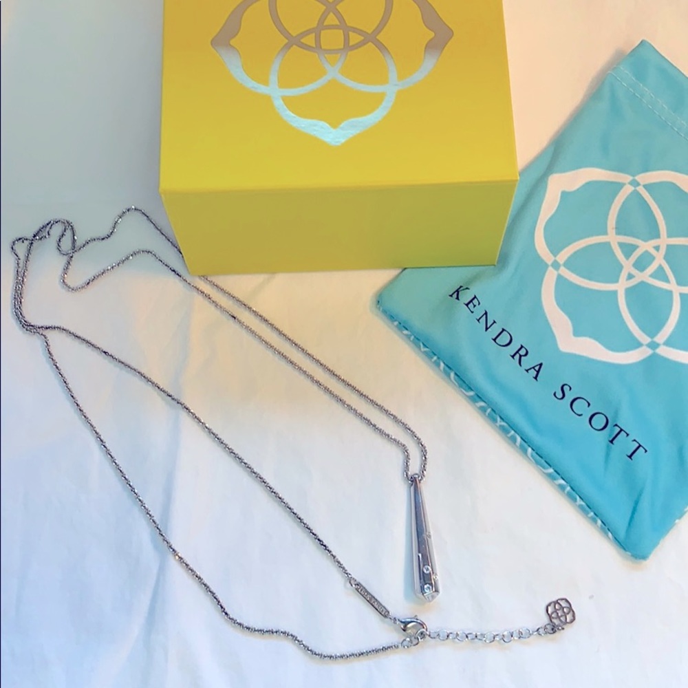Kendra Scott long silver necklace w/ pave crystal